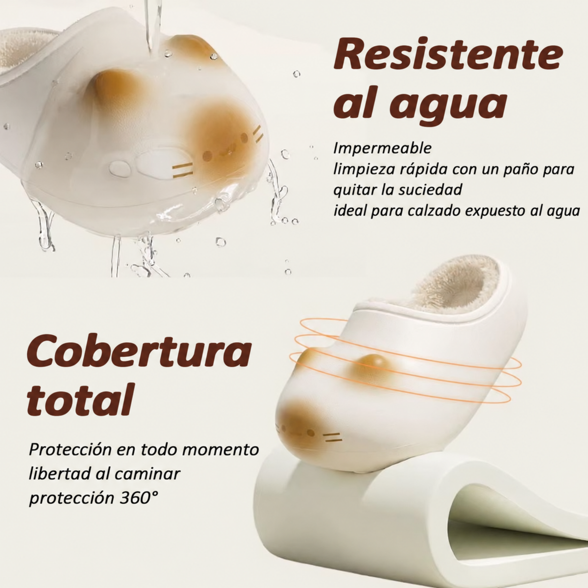Zapatillas de gato calentitas e impermeables